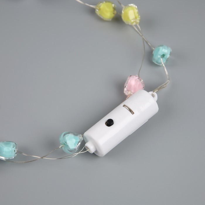 Светодиодные бусы «Сердечки», 80 см, LED(1608)-16-4.6V, AG13×3 (в компл.), 3 режима, свечение тёплое белое