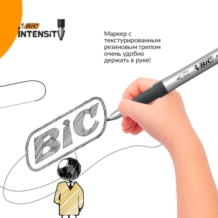 Перманентный маркер универсальный BIC Marking Ultra Fine, 0.8 мм, тонкое письмо, резиновый клип, чёрный (Цена за 12 шт.)