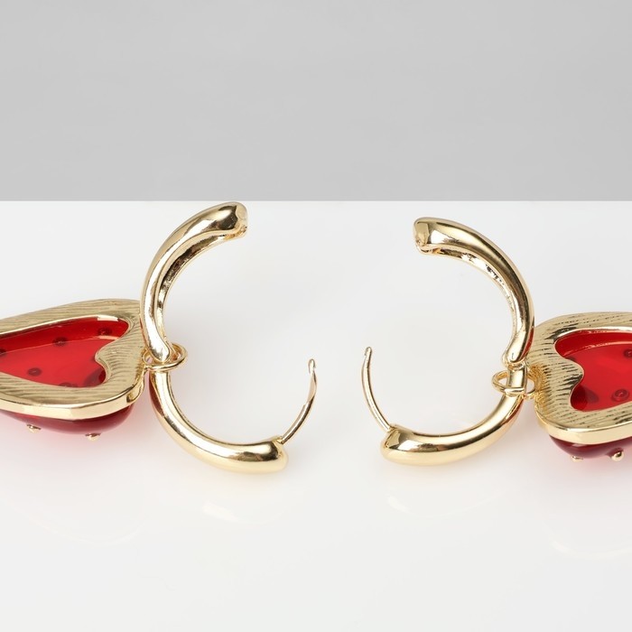 Серьги ассорти «Сердце» клубника, цвет красный в золоте