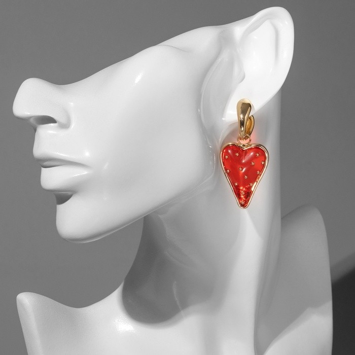 Серьги ассорти «Сердце» клубника, цвет красный в золоте