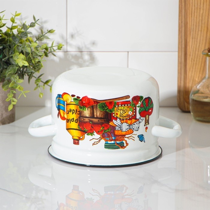 Кастрюля эмалированная, 2 л, деколь МИКС, цвет белый