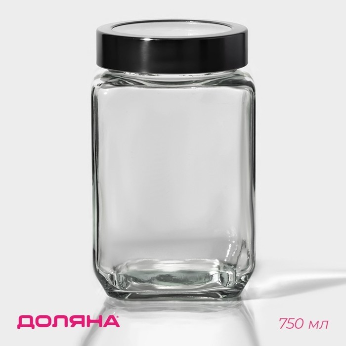 Банка для сыпучих Доляна «Призма», 750 мл, 9×14.5 см, с металлической крышкой, стекло, прозрачная