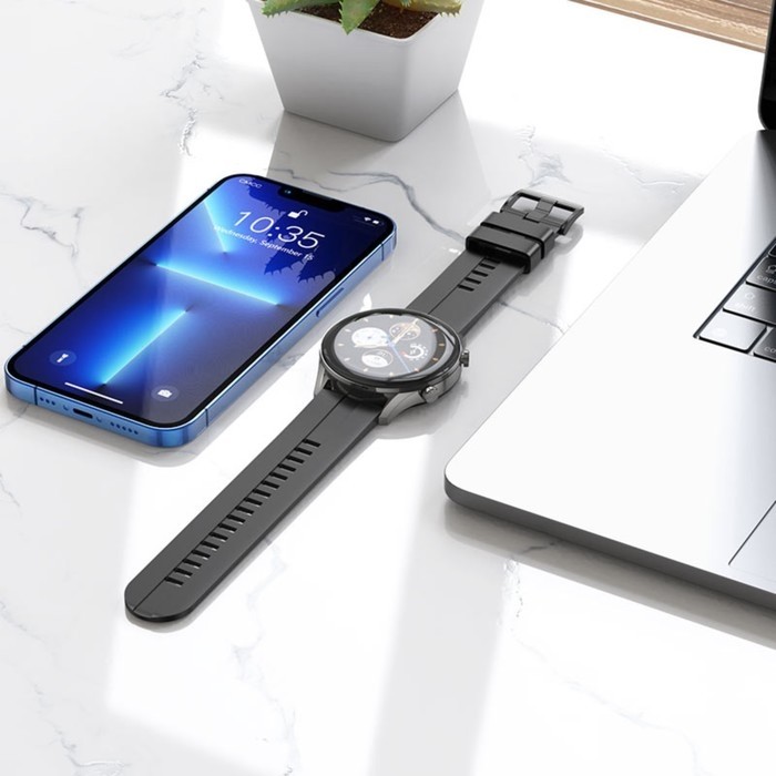 Смарт-часы Hoco Y7, 1.32", 360×360, IP68, BT5.0, 330 мАч, будильник, шагомер, чёрные