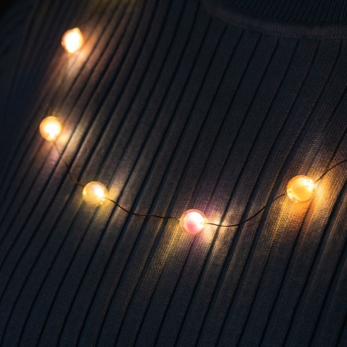 Светодиодные бусы «Бусинки», 80 см, LED(1608)-16-4.6V, AG13×3 (в компл.), 3 режима, свечение тёплое белое