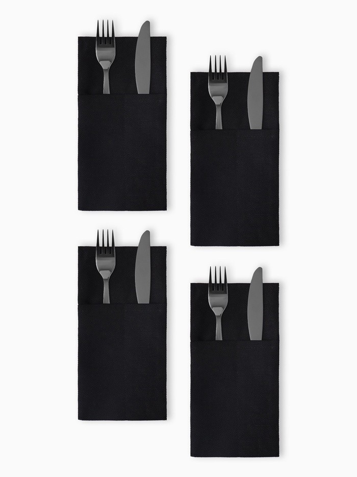 Набор конвертов для приборов Home collection black-4 шт., 22×10 см, 45% лён, 55% хлопок