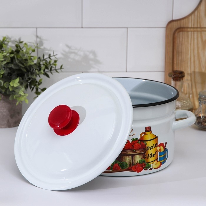 Кастрюля эмалированная, 3 л, цилиндрическая, деколь МИКС
