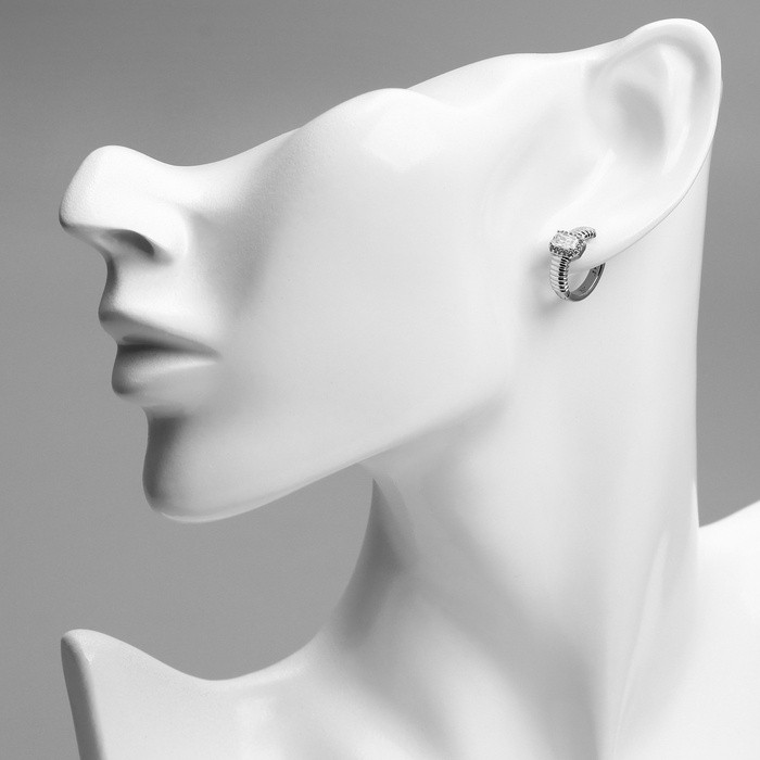 Серьги кольца с фианитом XUPING «Яркость», белые в серебре, d=1.2 см