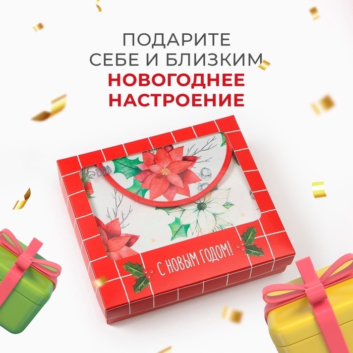 Набор новогодний подарочный "Этель" Christmas red flowers, фартук, полотенце, прихватка