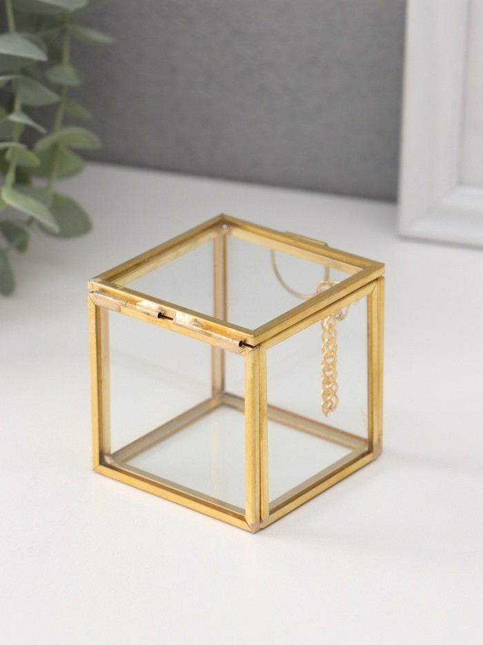 Шкатулка для украшений (колец, колье, серёг) «Куб», 6×6×6 см, стекло