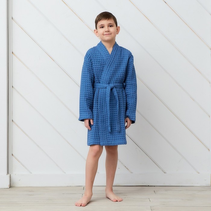 Халат вафельный детский Крошка Я Boho р.34 (122-128 см) цв. синий, 100%хл, 290 г/м²