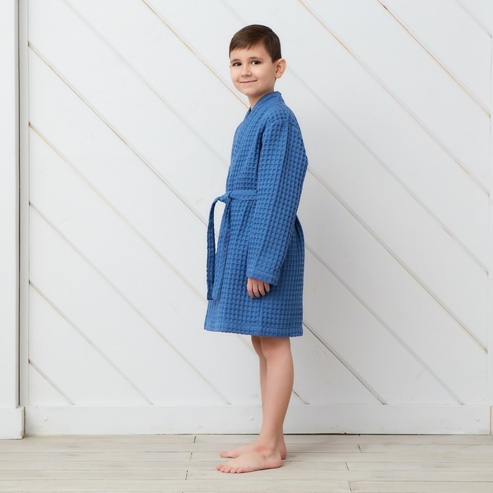 Халат вафельный детский Крошка Я Boho р.34 (122-128 см) цв. синий, 100%хл, 290 г/м²