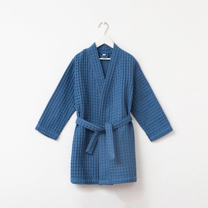 Халат вафельный детский Крошка Я Boho р.34 (122-128 см) цв. синий, 100%хл, 290 г/м²