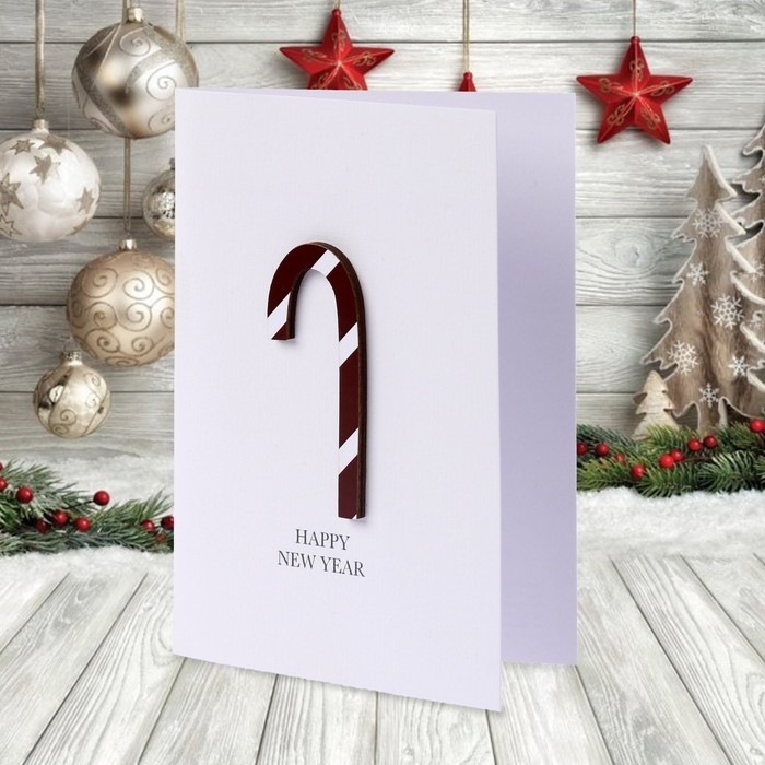 Открытка с деревянным элементом Happy New Year, ручная работа, 14.7×10.5 см