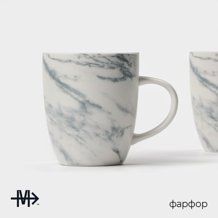 Кружки Magistro Real Marble, 400 мл, набор 2 шт., фарфор, белые