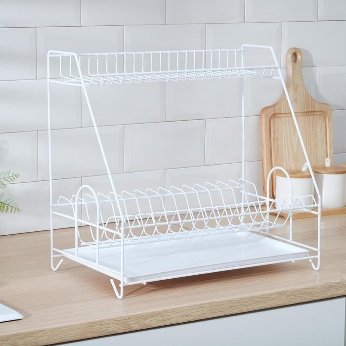Сушилка для посуды с поддоном 2-х ярусная, 24×40×38 см, белый