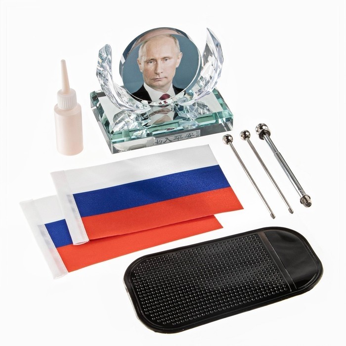 Флаг «Президент России Путин В.В.» настольный, на подставке, с двумя флажками 8×11 см, 17×16.5 см