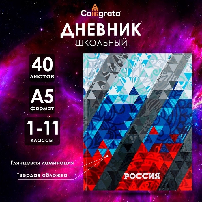 Дневник школьный для 1-11 классов, «Россия геометрия», твёрдая обложка 7БЦ, глянцевая ламинация, 40 листов (Цена за 2 шт.)