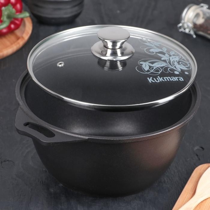 Кастрюля KUKMARA «Традиция», 3 л, 22×12.5 см, антипригарное покрытие, литой алюминий, чёрная
