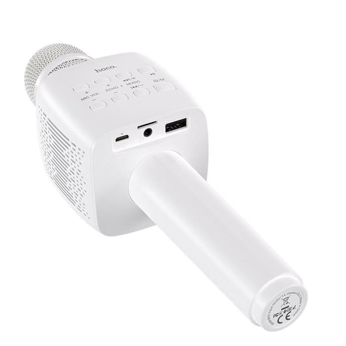 Микрофон для караоке Hoco BK5, 5 Вт, 1200 мАч, BT 5.0, microSD, USB, коррекция голоса, белый