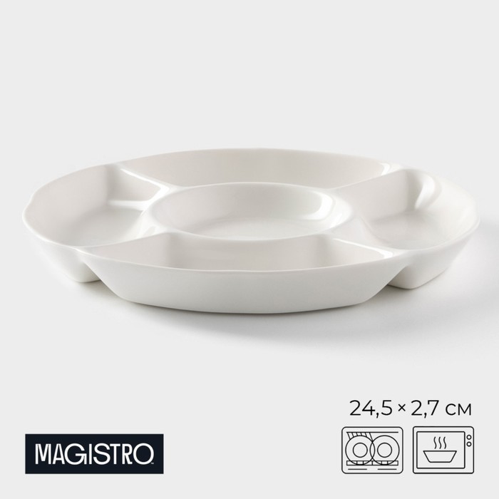 Менажница Magistro «Бланш», 24,7×24,5×2,7 см, 5 ячеек, фарфор, белая