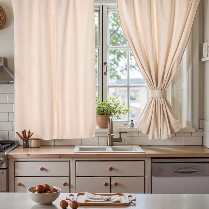 Комплект штор для кухни SL HOME Gloomy, 140×180 см-2 шт., подхваты 2 шт., лён 100%,180 г/м²