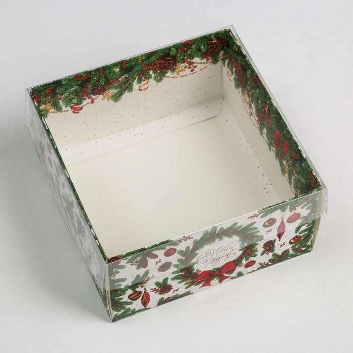 Коробка для кондитерских изделий с пластиковой крышкой New Year, 12 х 6 х 11,5 см (Цена за 5 шт.)
