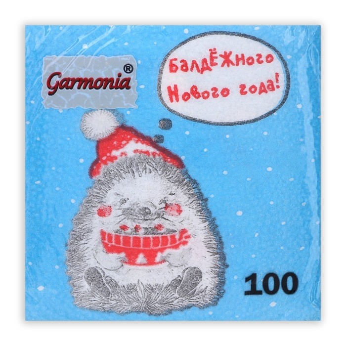 Новогодние салфетки бумажные «Новогодний ёжик» 1 слой, 24×24 см, 100 шт.