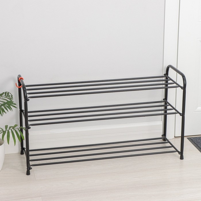 Подставка для обуви, 3 яруса, 65×30×48 см, цвет чёрный