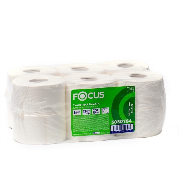 Туалетная бумага для диспенсеров Focus, 1 слой, 200 м (Цена за 12 шт.)