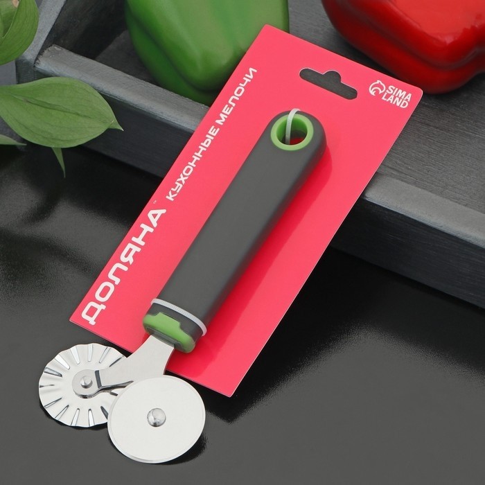 Нож для пиццы и теста двухсторонний Доляна Lime, 17×7,5 см, цвет чёрный