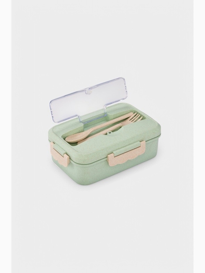 Ланч бокс в школу TAKE IT EASY, с приборами, пшеничная солома, 1.1 л, 21.5×7.6×15 см, бежевый