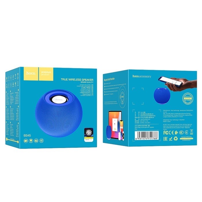 Портативная колонка Hoco BS45, 5 Вт, 500 мАч, BT 5.0, microSD, FM-радио, синяя