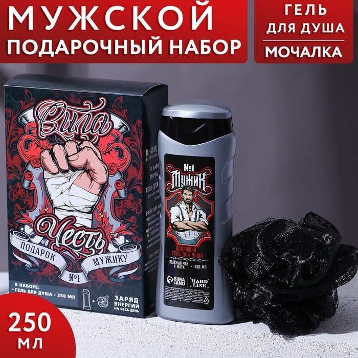 Подарочный набор «Сила и честь», гель для душа 250 мл, аромат ледяная свежесть, мочалка