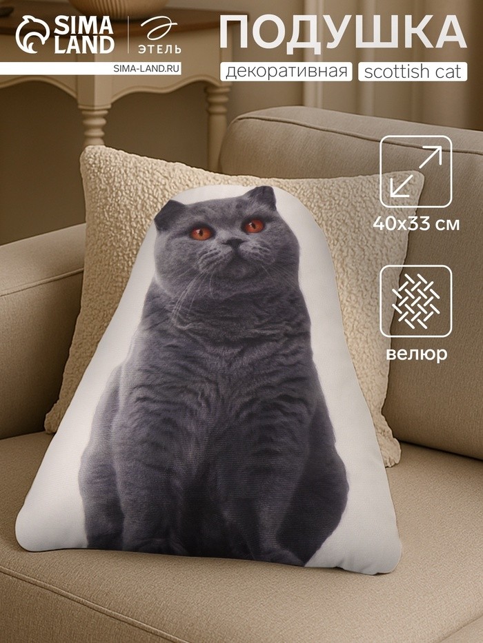 Подушка «Этель» Scottish cat, 40×33 см, 100% п/э, велюр