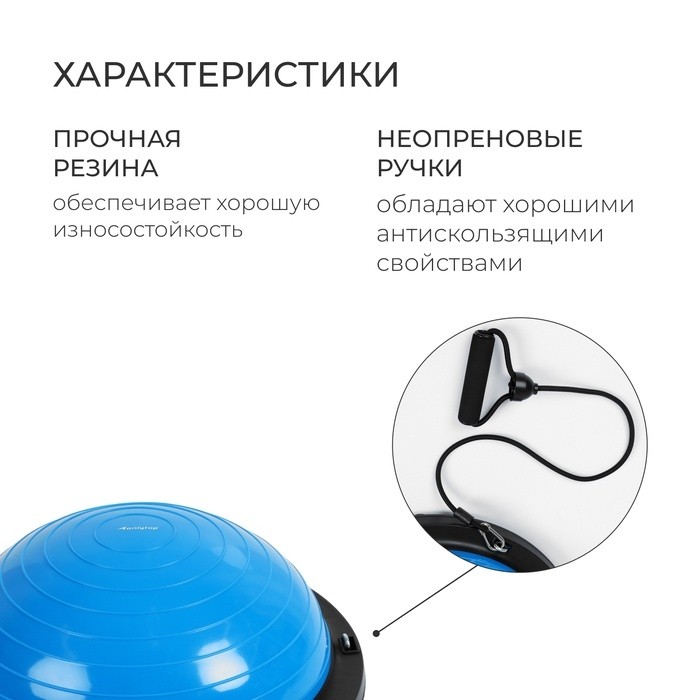 Полусфера BOSU гимнастическая ONLYTOP, с насосом, 46х20 см, цвет синий