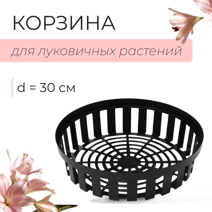 Корзина для посадки луковичных растений, круглая, d=30 см, h=8 см, чёрная (Цена за 3 шт.)