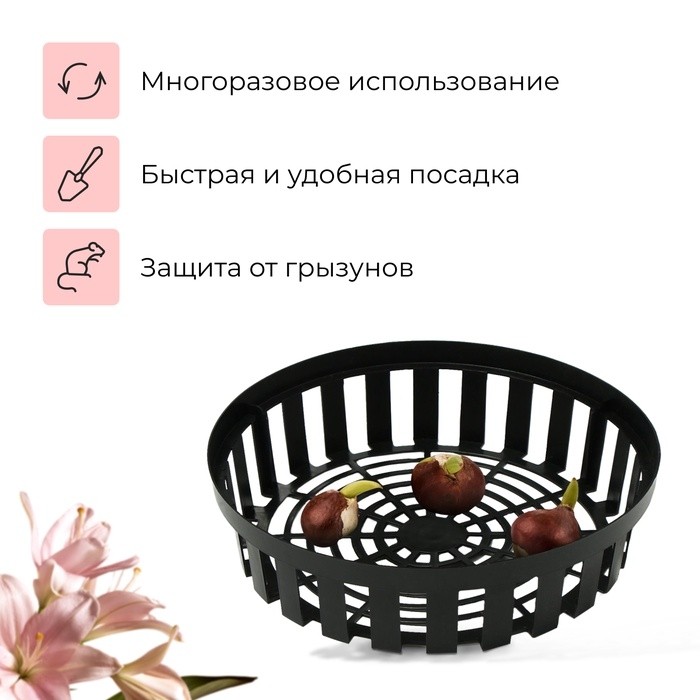 Корзина для посадки луковичных растений, круглая, d=30 см, h=8 см, чёрная (Цена за 3 шт.)