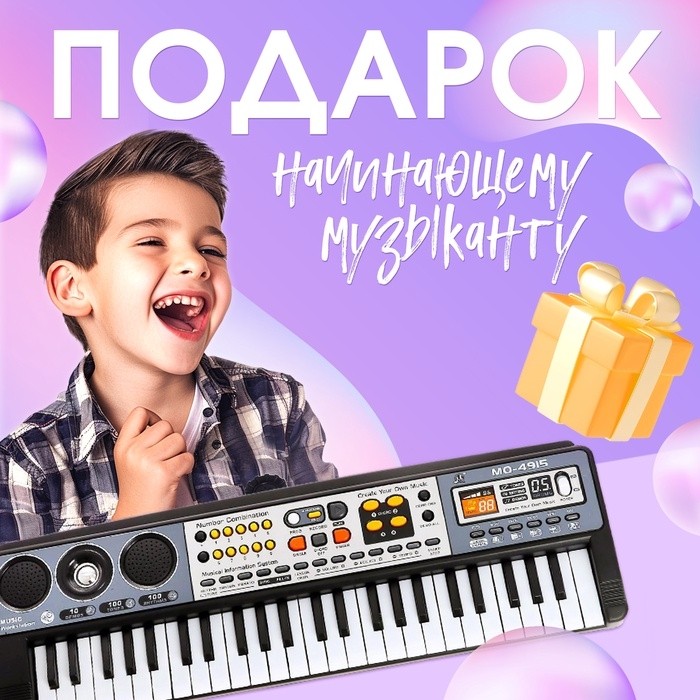 Синтезатор детский с микрофоном «Музыкальный взрыв», 49 клавиш, работает сети и от батареек