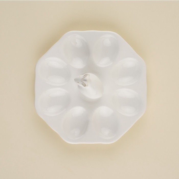 Подставка для яиц SL Home «Пасхальные кролики», 19×9 см, 8 ячеек, керамика, белая