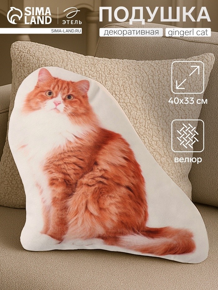 Подушка «Этель» Gingerl cat, 40×33 см, 100% п/э, велюр