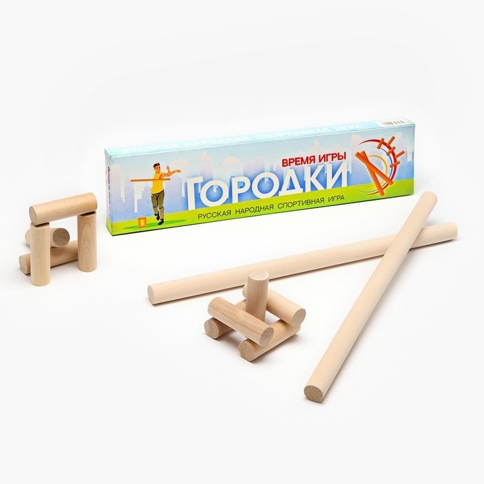 Игра городки «Время игры», биты 2 шт. 49 × 2.5 см, городки 10 шт. 9×2.5 см