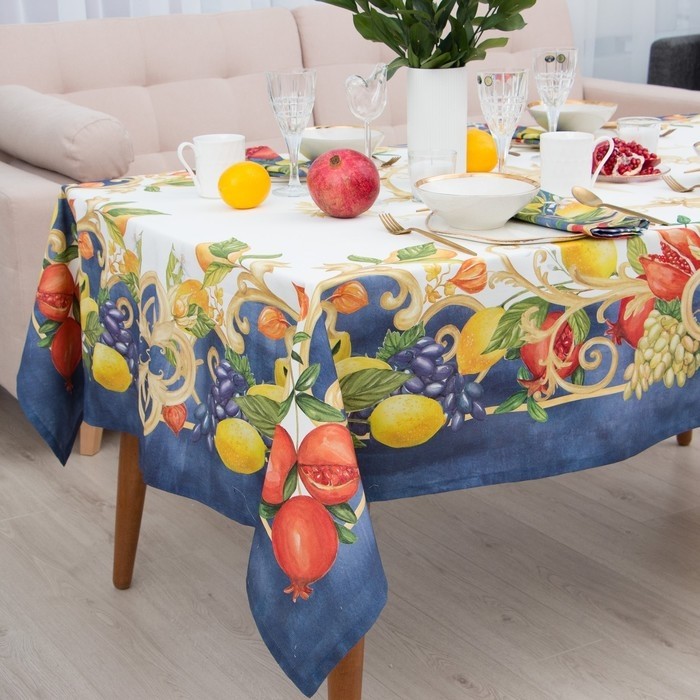 Скатерть Этель Southern fruits, d=215 см с ГМВО, 100% хлопок, саржа 190 г/м²
