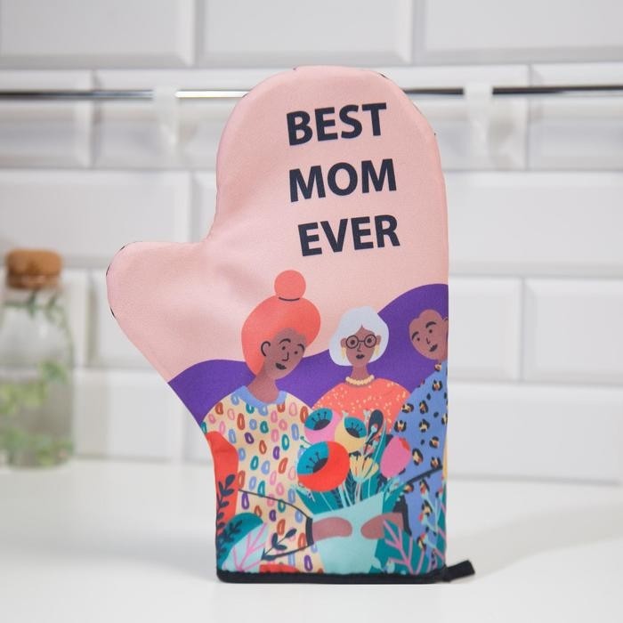 Варежка-прихватка Доляна "Best mom" 24х32 см, 35% хлопок, 65% п/э, ватин 250 г/м2 (Цена за 2 шт.)