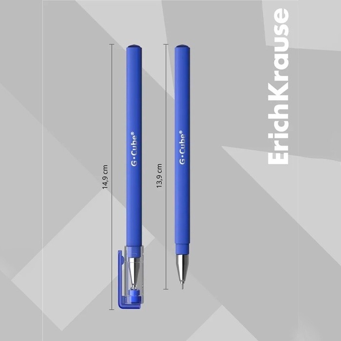 Ручка гелевая ErichKrause G-Cube, чернила синие, узел 0.5 мм, с покрытием Soft Touch, с квадратным сечением корпуса, длина линии письма 500 метров (Цена за 12 шт.)