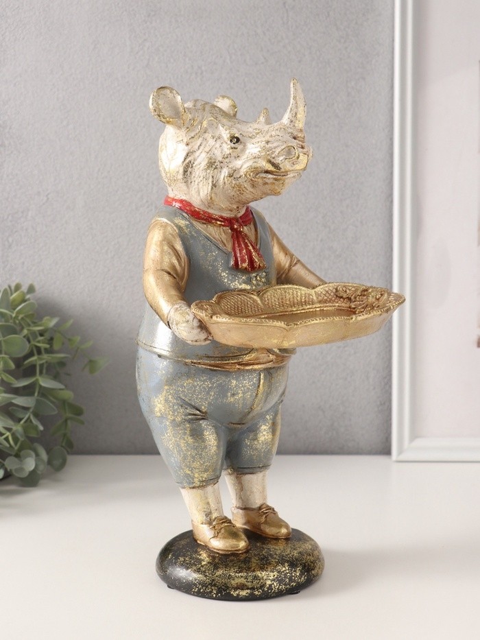 Фигурка- подставка для мелочей полистоун «Носорог-маркиз», 17.5×14×30.5 см
