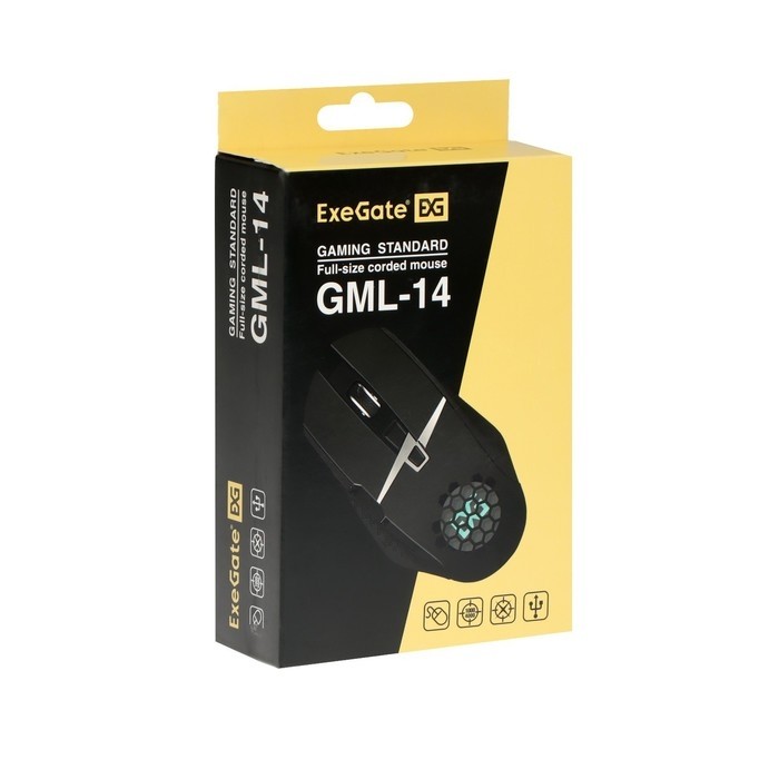 Мышь ExeGate Gaming Standard Laser GML-14, проводная, лазерная, 4000 dpi, USB, чёрная