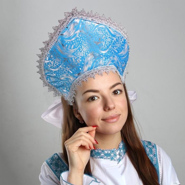 Кокошник «Всполохи», атлас, поролон, голубой