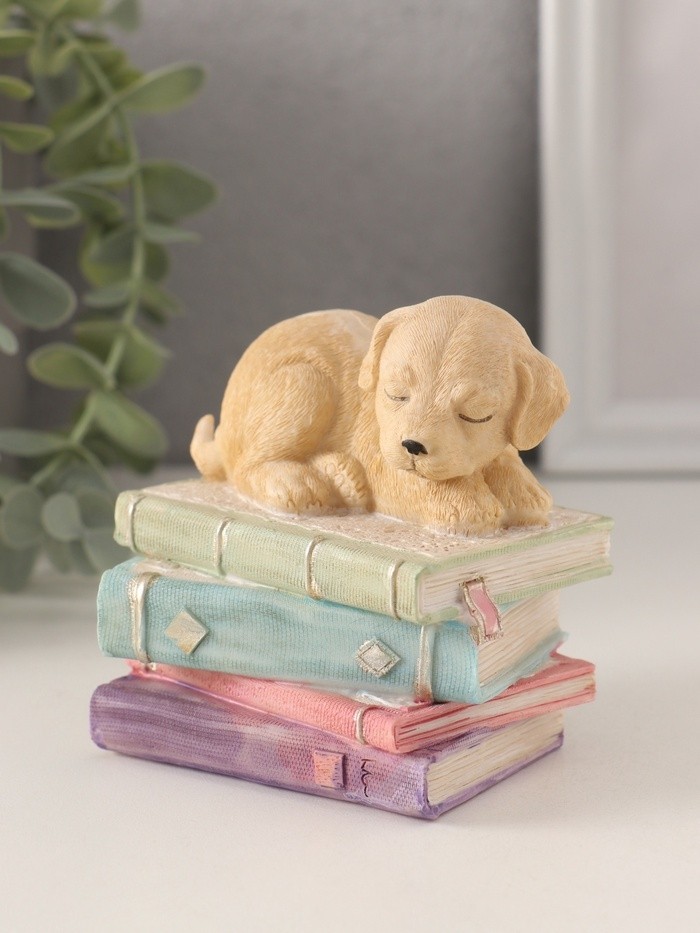 Фигурка полистоун «Щенок спит на книгах», 9×7×8.5 см
