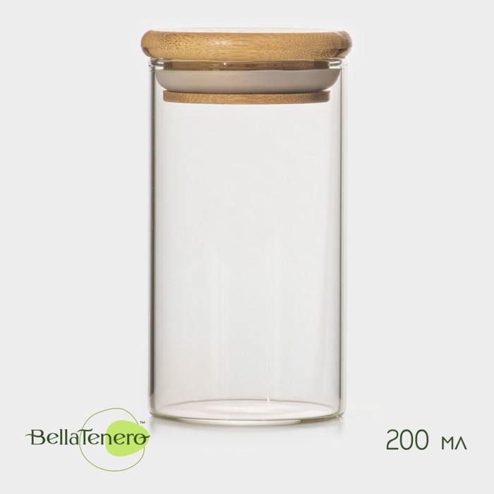 Банка для хранения сыпучих продуктов BellaTenero «Эко», 200 мл, 5.5×10.5 см, с бамбуковой крышкой, стекло