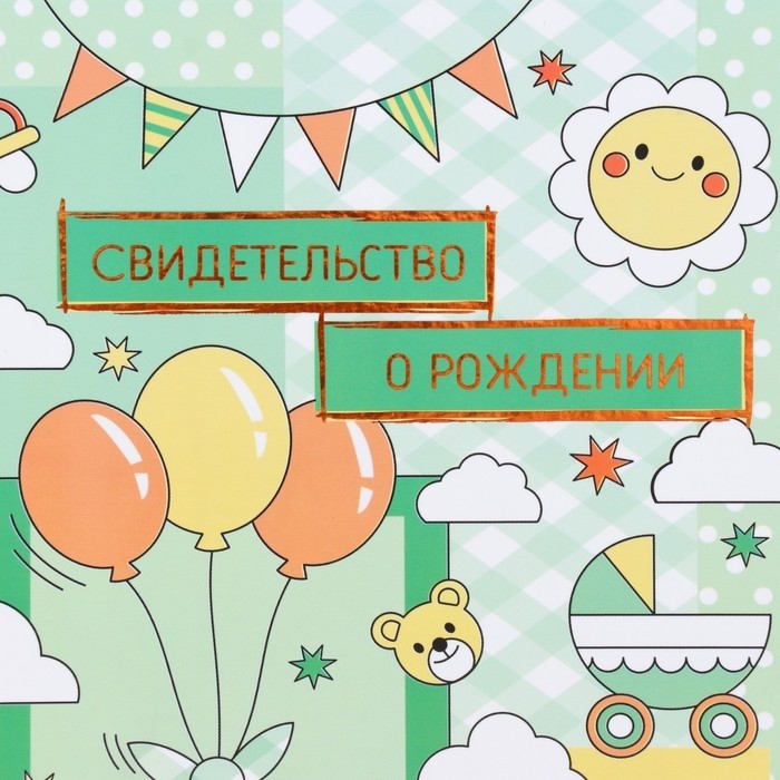 Папка для свидетельства о рождении, тиснение, А5 «Воздушные шары»